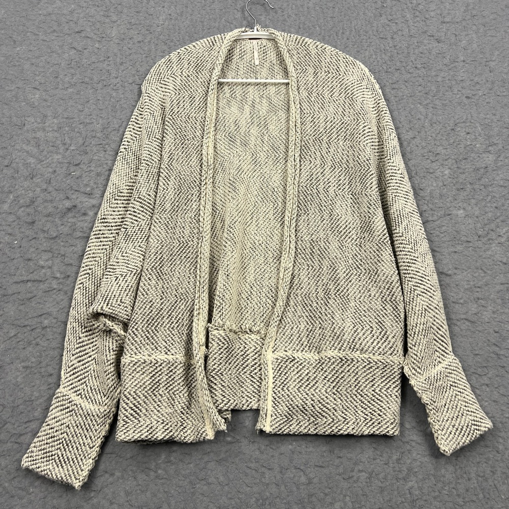 Free‎ People Motions Cardigan Women's Small Gray Herringbone Knit Open Sweater